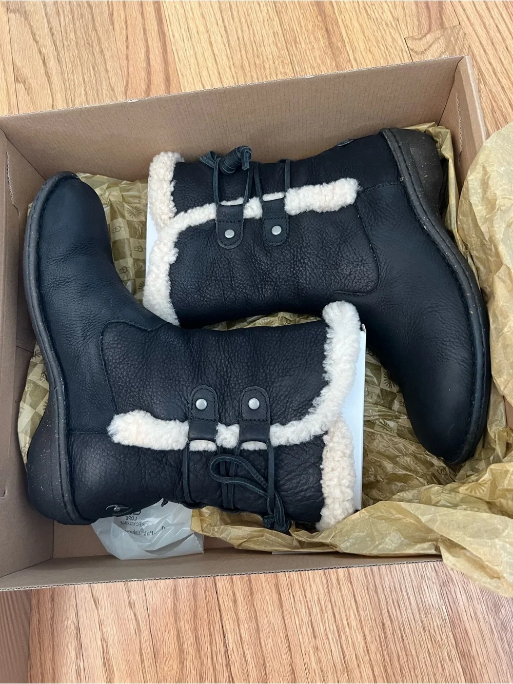 UGG Black Leather Shearling-Trim Mid-Calf Boots